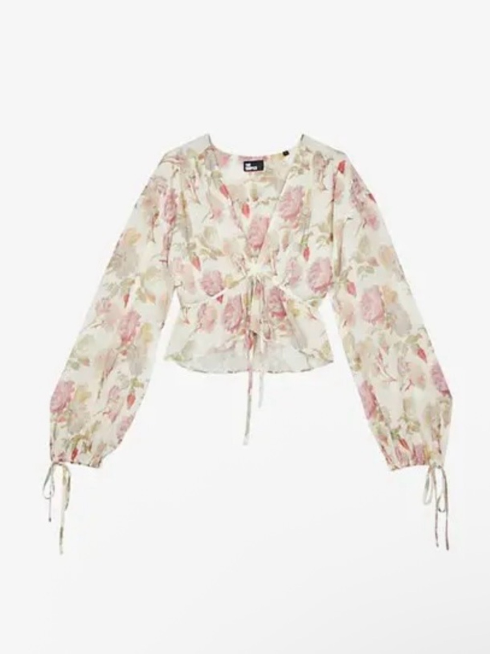 THE KOOPLES English Roses Floral Sheer Tie Front Silk Blouse NWT French Luxury - Picture 3 of 13